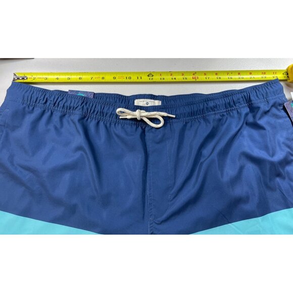 Trinity Coast Mens 3XB Swim Shorts Blue & Aqua Color Block Elastic Waist - Picture 3 of 13
